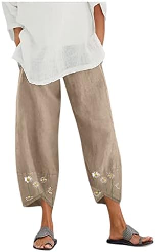 Y2K Keten Pantolon Kadınlar için Orta Bel Capri Kırpılmış Baggy Yoga Pantolon Boho Vintage harem Pantolon Cepler ile