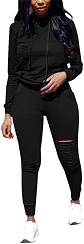 EOSIEDUR kadın 2 Parça Atletik Kıyafetler Uzun Kollu Yırtık svetşört-Bodycon Joggers Pantolon Setleri