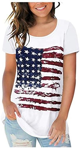 4th Temmuz Tişörtleri Gömlek Kadınlar için Kısa Kollu O Boyun T-Shirt Amerikan Bayrağı Yıldız Çizgili Kravat Boya