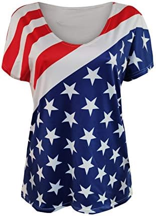 4th Temmuz Tişörtleri Gömlek Kadınlar için Kısa Kollu O Boyun T-Shirt Amerikan Bayrağı Yıldız Çizgili Kravat Boya