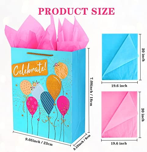 Hediye Çantası Büyük Hediye Çanta Seti, Kızlar Kadınlar için 12.5 Doğum Günü Hediye Çantası, Kağıt Mendil ile 2 Paket