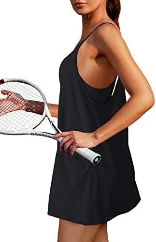 Nırovıen Bayan Tenis Elbise Egzersiz Mini Elbise Şort Kolsuz Spagetti Sapanlar Golf Atletik Elbiseler