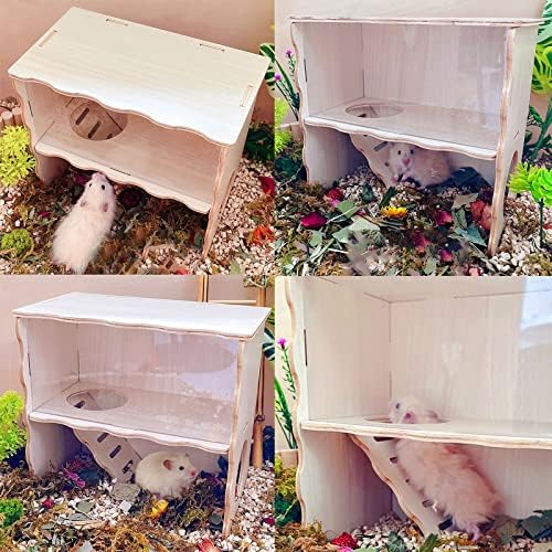 Cevnd Hamster Evleri ve Sığınakları, Çift Katlı Hamster Kulübesi, Ahşap Gerbil Evi, Net Gözlem için Akrilik Panelli