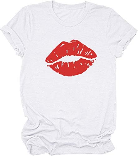 Bmısegm Kadın Lipprint T Shirt T Shirt Gevşek Fit Kısa Kollu Yaz Gömlek