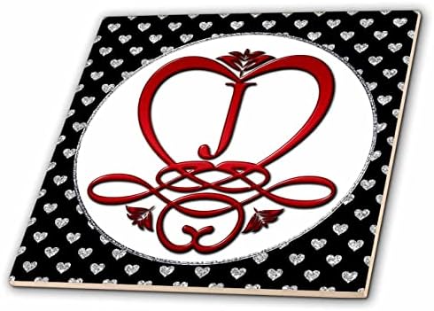 3dRose Anne Marie Baugh - Monogramlar-Monogram Başlangıç J Kırmızı Kalp Güzelleşmek-Fayans (ct_354739_1)