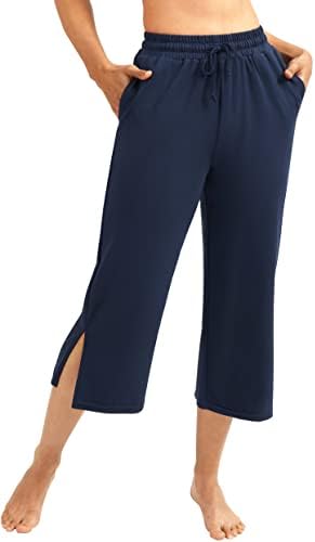 IUGA Geniş Bacak kapri pantolonlar Kadınlar için İpli Kapriler Sweatpants Bölünmüş Hem Salonu Egzersiz Yoga cepli