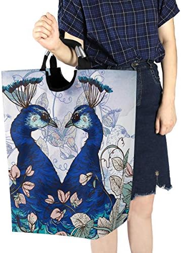 YYZZH Çiçek Tavuskuşu Çift Vintage Tropikal Şube Yaprak Büyük Çamaşır torbası Sepeti Alışveriş Çantası Katlanabilir