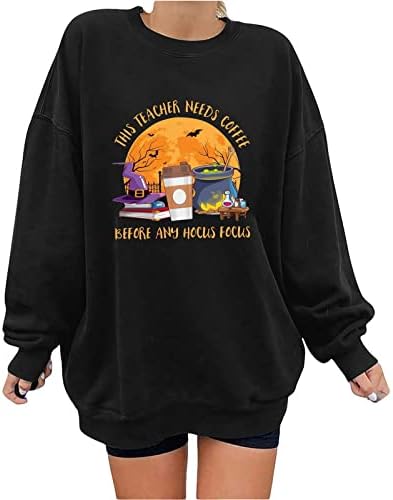 Kadın Cadılar Bayramı Gömlek Uzun Kollu Tişörtü Casual Crewneck Gömlek Gevşek Fit Rahat Kazak Komik Grafik Bluz