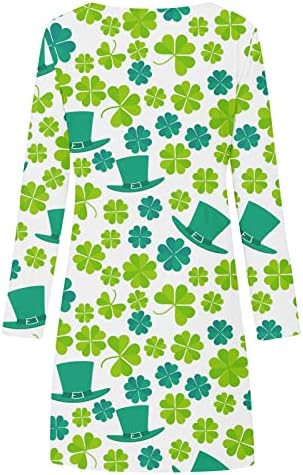 Aziz Patrick Günü kadın Boho Elbise Uzun Kollu O-Boyun Elbise Rahat Baskı Kısa Crewneck Elbise Bahar Elbiseler 2023