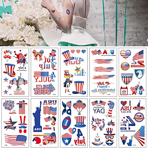 Dördüncü Temmuz Dövmeler sticker Geçici Dövme Vücut Yüz Sanatı Su Geçirmez Amerika, Geçit Töreni için Kırmızı Mavi