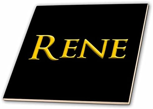 3dRose Rene ABD'de popüler kız bebek adı. Siyah tılsımlı fayanslarda sarı (ct_351364_1)