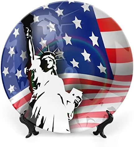 Amerikan Bayrağı, Özgürlük heykeli Kemik Çini Dekoratif Tabak Seramik Tabaklar Zanaat Ekran Standı ile Ev Ofis duvar