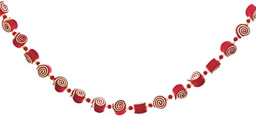 6 Ayak Uzunluğunda Kırmızı ve Antika Beyaz Keçeli Noel Çelenk, Şeker Görünümlü Ağaç Çelenk