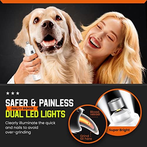 LOPSIC köpek tırnak değirmeni ile 2 LED ışıkları, 2-hız güçlü şarj edilebilir köpek tırnak düzelticiler ve kesme kiti
