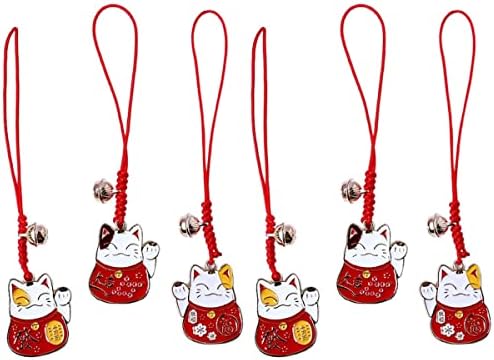 LUOZZY 6 Adet Japon Şans Kedi asılı dekorlar Alaşım Şanslı Kedi Kolye Sırt Çantası Anahtar Çanta-Kırmızı