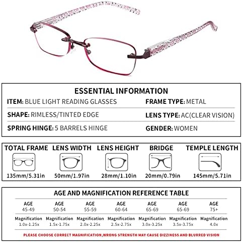CRGATV 4-Pack çerçevesiz renkli okuma gözlüğü kadınlar için mavi ışık engelleme şık okuyucular Anti UV / göz yorgunluğu