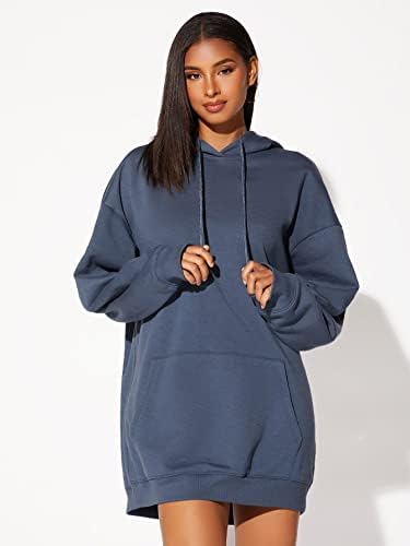 Kadınlar için Sweatshirt-Kanguru Cep Damla Omuz İpli Termal kapüşonlu elbise (Renk: Tozlu Mavi, Beden: X-Küçük)