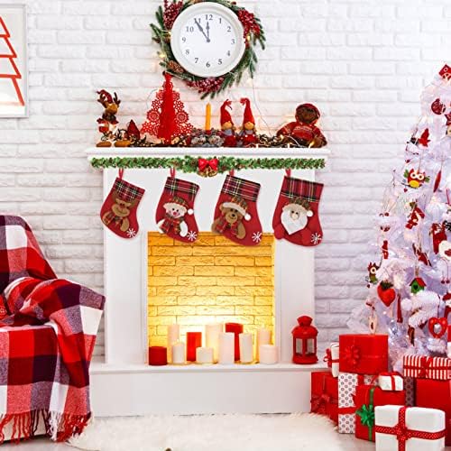 WWW 4 Adet Mini Noel Çorap, Noel Kartı Şeker Çorap, 6.3 3D Mini Noel Çorap,Noel Baba, Kardan Adam, Ren Geyiği, Noel