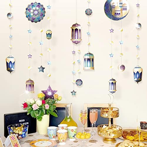 6 pcs Mor Mavi Altın Ramazan Çelenk Kiti ile Fener Hilal Ay Yıldız için Ramazan Parti Dekorasyon Asılı EİD Banner