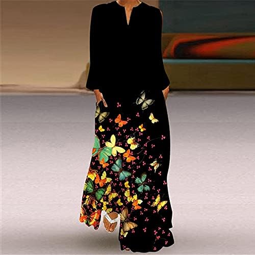 NOKMOPO Sonbahar Elbiseler kadın Rahat V Yaka Baskılı Uzun Kollu Cep Elbise uzun elbise Örme Mini Elbiseler