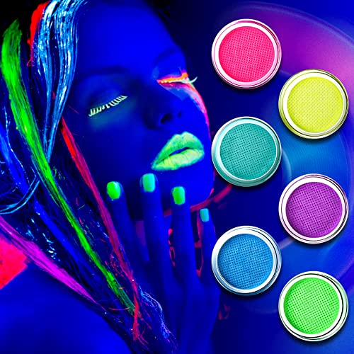 Beteligir 6 Renk Su Aktif Eyeliner Paleti Likit Eyeliner Renkli Set, Neon Yüz Boyası UV Glow Vücut Boyası, Su Bazlı