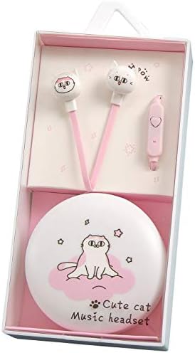 QIDAIZUOEN Çocuklar Kızlar için Kulaklıklar - Sevimli Pembe Kedi Kulaklıklar ile Okul için kulaklık kutusu, Mikrofon,