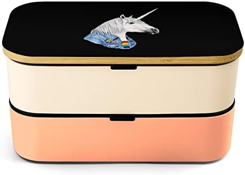 Serin Unicorn Çift Katmanlı Bento yemek kabı Gereçler Seti Istiflenebilir yemek kutusu Içerir 2 Konteyner