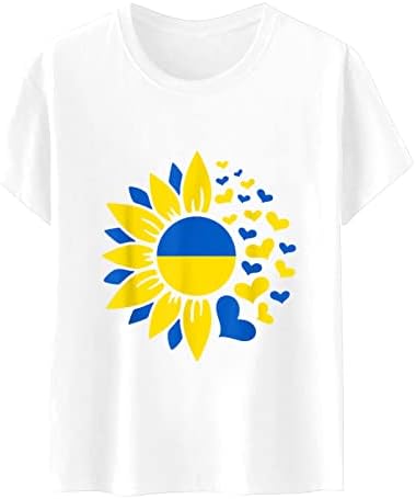 TOTGO Moda Bayan Ukrayna Gömlek Kısa Kollu Artı Boyutu Yuvarlak Boyun Gevşek Fit Ayçiçeği Grafik Tees Boy T Shirt