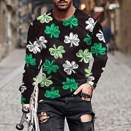 Aziz Patrick erkek Tee İrlandalı Giyim Shamrock Yonca uzun Kollu tişört Sevimli Grafik Baskı Yuvarlak Boyun Bluz Tops