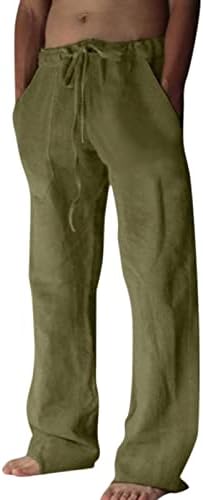Erkek Pantolon Düz Erkek Rahat Günlük Katı Tam Boy Pantolon Orta Bel Cep İpli Pantolon Ordu Yeşil