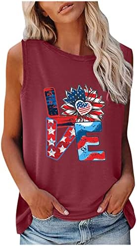 NaRHbrg Bayan Casual Gevşek Tankı Üstleri Grafik Rahat Yaz Temel T-Shirt Sevimli Amerikan Bayrağı Baskılı Kolsuz Tunik