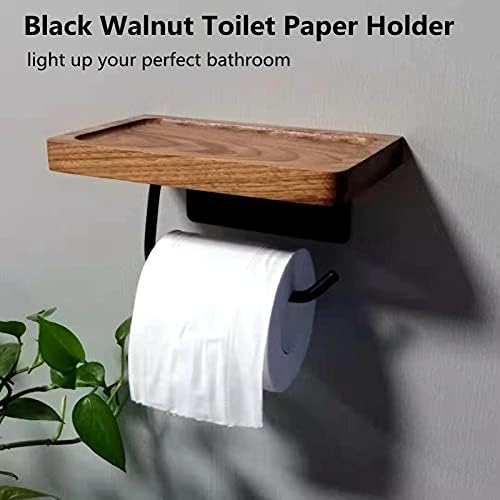 Rulo kağıt havlu tutucu ile Siyah Ceviz Ahşap Raf Banyo, Duvara Monte tuvalet kağıdı tutucu Mega Rulo