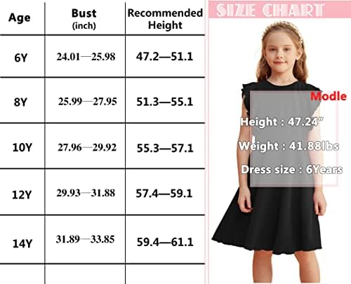 Tejemu Kız Elbise, rahat Kız Elbise Çarpıntı Kollu Cepler ile A-Line Kısa askı elbise Çocuklar için 6-14 yıl