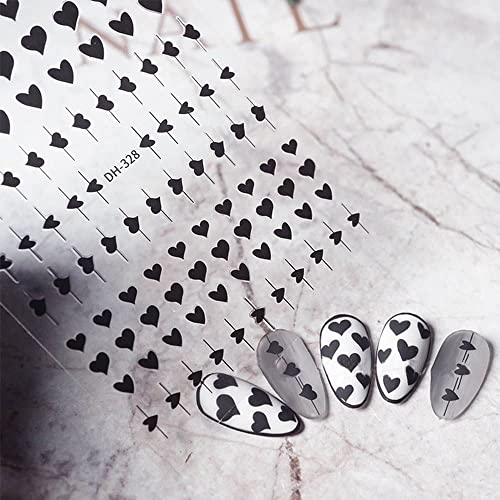 2 adet Tırnak Çıkartmalar 3D Siyah Beyaz Retro Tırnak Çıkartmaları Kendinden Yapışkanlı Kalp Aşk Nail Art Sticker