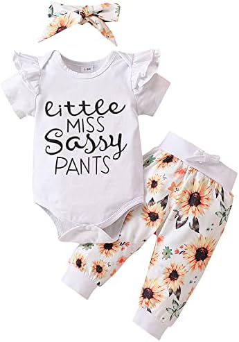 Yvowmıng Yenidoğan Bebek Kız Giysileri Bebek Bebek fırfırlı kıyafet + Pantolon + Kafa Bandı 3 ADET Kıyafetler Set