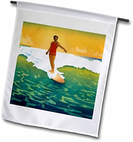 3dRose Vintage Sörf Sanat Retro Okyanus Dalgası Sörfçü Sörf Tahtası üzerinde Günbatımında Bayraklar (fl-371802-1)