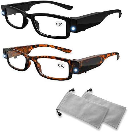 2 Adet okuma gözlüğü ışıkları ile Led Okuyucular Moda Okuma Gözlükleri Erkekler Kadınlar için Işıklı Büyüteç Gece