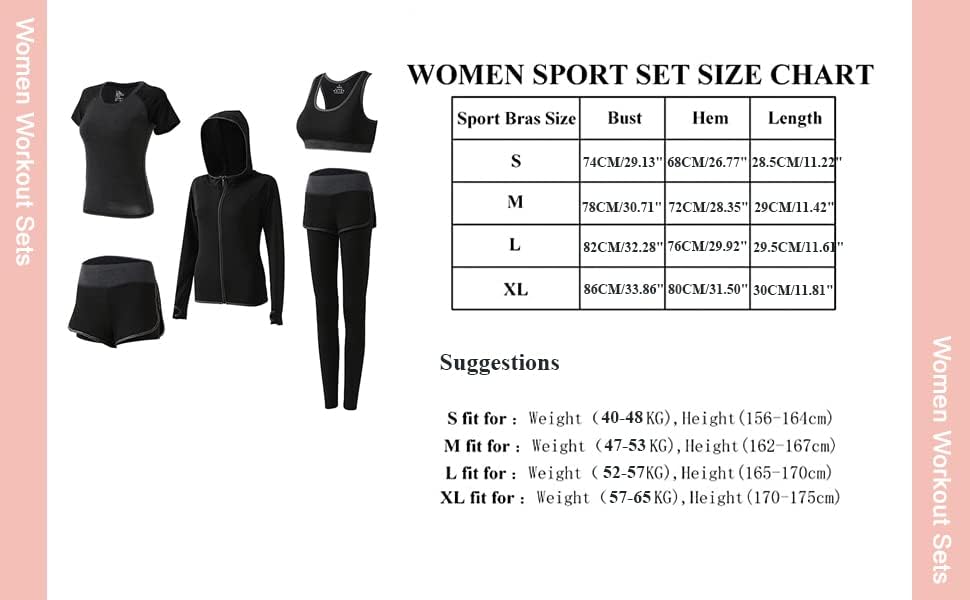 Gecdgzs 5 ADET Egzersiz Setleri Kadınlar için Yoga Koşu Kıyafeti Atletik Spor Egzersiz Kıyafetleri Giyim Setleri Eşofman