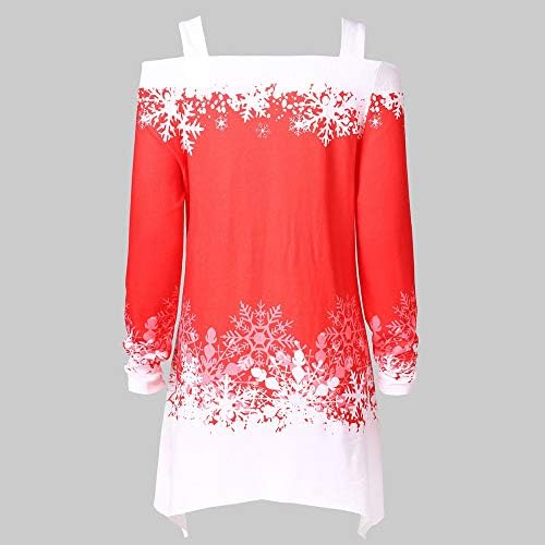Kulywon Artı Boyutu Bluz Kadınlar Casual Noel Kapalı Omuz Baskılı Kazak Üst Bluz (XL / ABD 10, Kırmızı)