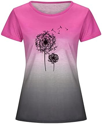 Ekip Boyun Üstleri Kadınlar için Yaz Sonbahar Kısa Kollu Degrade Karahindiba Çiçek Grafik Üstleri Tişörtleri Kızlar