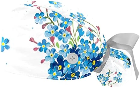 2 adet Çalışma Kapağı Düğme ile kurdele Geri Mavi Çiçek At Kuyruğu Kılıfı Şapkalar Kadınlar için