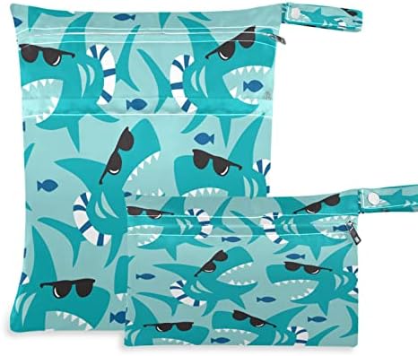 Kıgaı 2 pcs ıslak su geçirmez çantalar için Bebek Bezi Bezi Sevimli köpekbalıkları Su geçirmez Kullanımlık ıslak Çanta