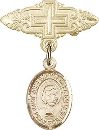 Mücevher Takıntısı St. John Baptist de la Salle ile Bebek Rozeti Haç ile Çekicilik ve Rozet Pimi | Altın Dolgulu St.
