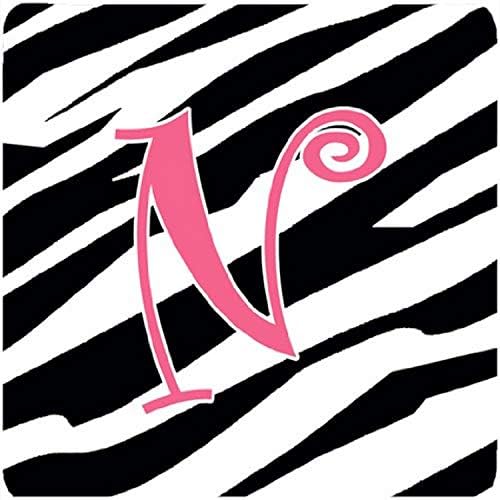 Caroline's Treasures Monogramı-Zebra Şerit ve Pembe Köpük Bardak Altlığı (4'lü Set), İlk Harf N, 3,5 Y x 3,5 W, Çok