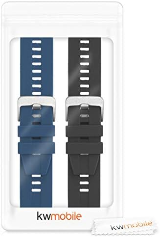 kwmobile saat kordonları ile Uyumlu huawei saat GT (46mm) - Sapanlar 2 Set Yedek Silikon Bant-Siyah / Koyu Mavi