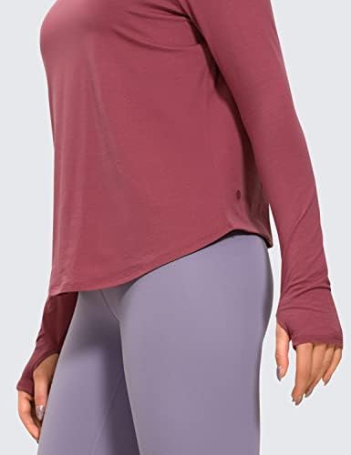 CRZ YOGA kadın Pıma pamuklu uzun kollu tişört Egzersiz Gömlek Aç Geri Yoga Üstleri Klasik Fit Giyim