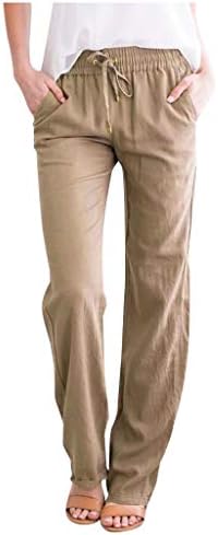 Kadın Pamuk Keten İpli Yüksek Belli Pantolon Yaz Palazzo Pantolon Rahat Gevşek Fit Geniş Bacak cepli pantolon