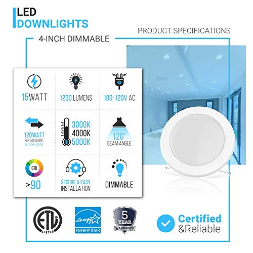 LEDMyplace 5/6 inç Kısılabilir LED Disk Downlight 15W 4000K Soğuk Beyaz ETL CETL FCC Başlık 24 ROHS Uyumlu Gömme aydınlatma