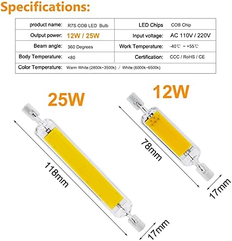 AGIPS Geniş voltaj ışıkları 10 adet LED COB ampuller Kısılabilir R7S Cam Tüp Projektör 78mm 118mm 12W 25W Soğuk /