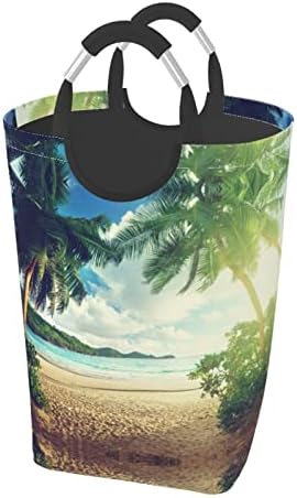 Günbatımı Plaj Baskılı Kirli Giysiler Çanta çamaşır sepeti Kolları İle Katlanabilir Kirli Giysiler Sepet Yıkama Torbaları